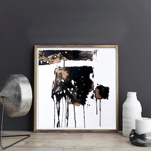 Original painting, original ink black white , painting on paper,  ink black gold, original artwork, ink modern black white abstract painting