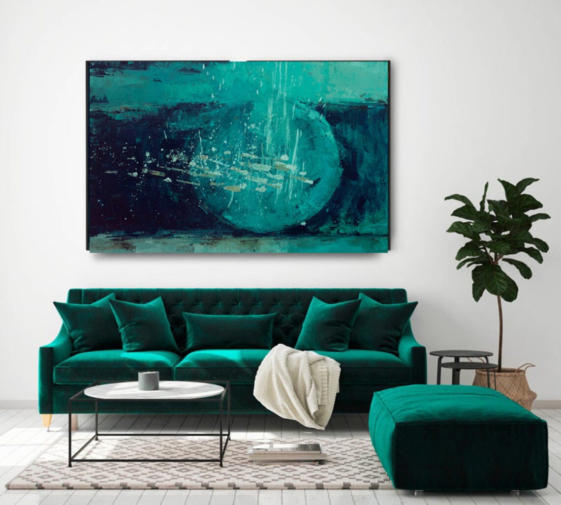 Horizontal Teal Blue Wall Art Large Digital Print Emerald Etsy