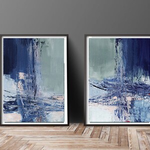 Set of 2 printable painting, instant download blue abstract painting, printable abstract painting print set, wall art set, blue mint pink image 8