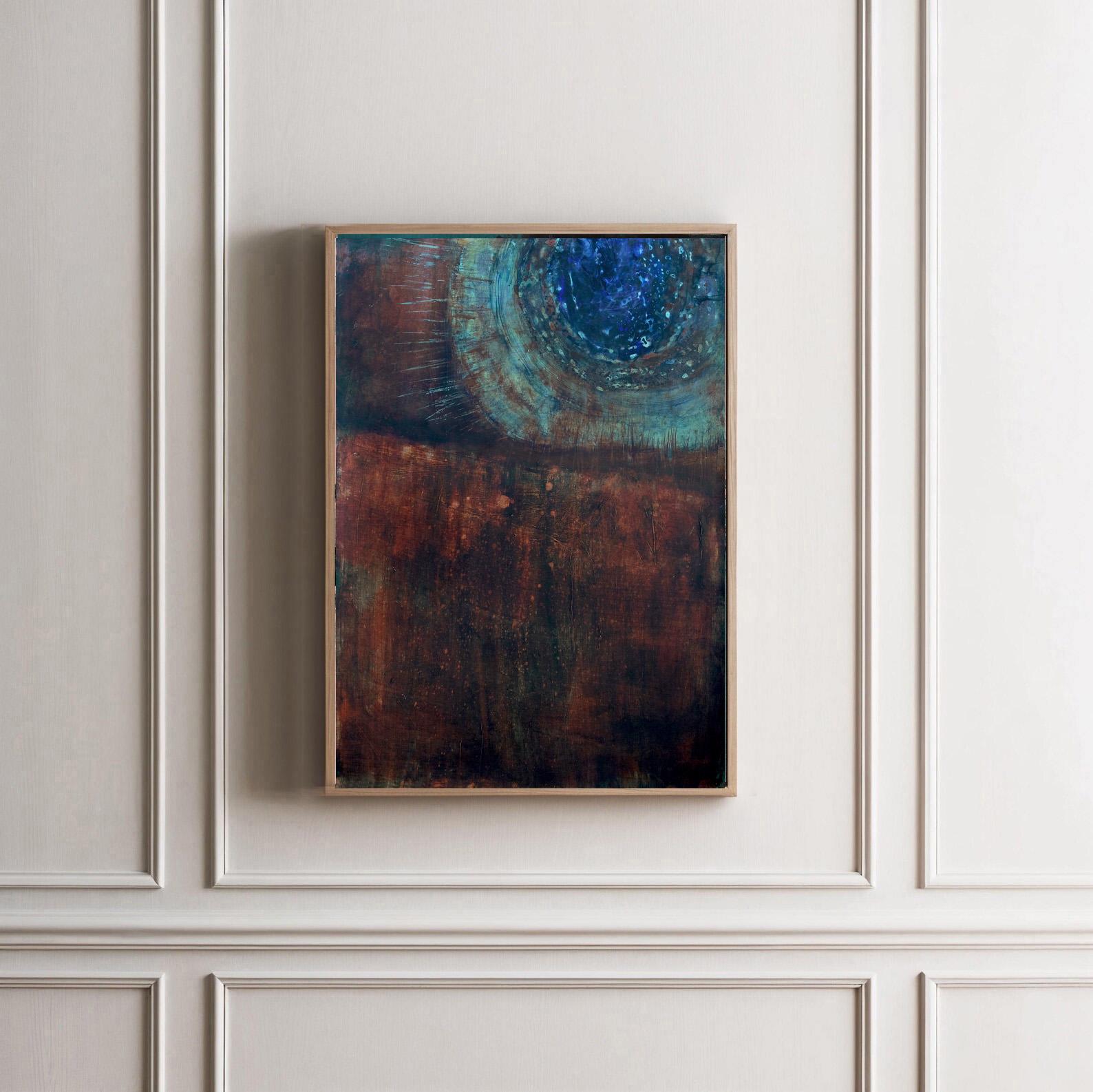 テクスチャのある抽象画：錆びた茶色と濃い青のアクリルアート - Etsy 日本