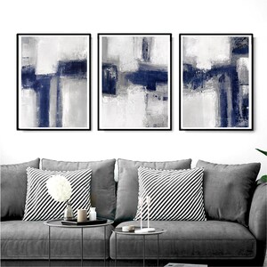 Abstract Painting Print Set of 3, Minimalist Abstract Wall Art Set of 3 Prints, Muted Colors Art, Grey Abstract Wall Art Prints Set image 4