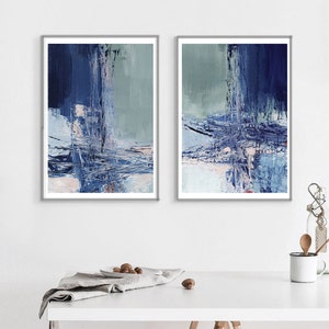 Set of 2 printable painting, instant download blue abstract painting, printable abstract painting print set, wall art set, blue mint pink image 9