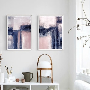 Scandinavian abstract, Printable Art, Art Poster, modern abstract, Industrial Decor, indigo, white, pink, light pink, large print, navy blue image 1