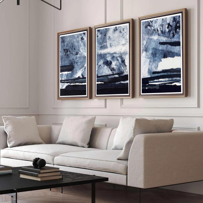Stampe artistiche astratte blu navy: decorazioni murali minimaliste (set di 3) (download digitale) immagine 4