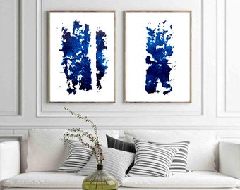 Scandinavian abstract, Printable Art, Art Poster, modern abstract, Industrial Decor, classic blue set of 2, large print, Abstract Set