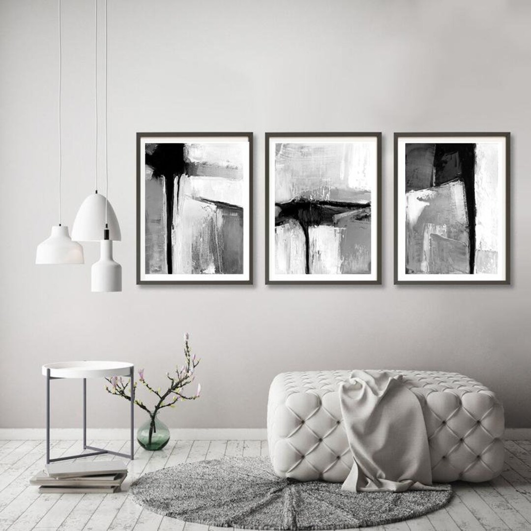Black & White Contemporary Art, Set of 3 Prints, Abstract Painting
