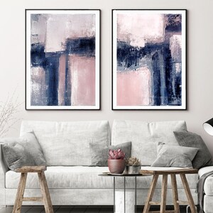 Scandinavian abstract, Printable Art, Art Poster, modern abstract, Industrial Decor, indigo, white, pink, light pink, large print, navy blue image 5