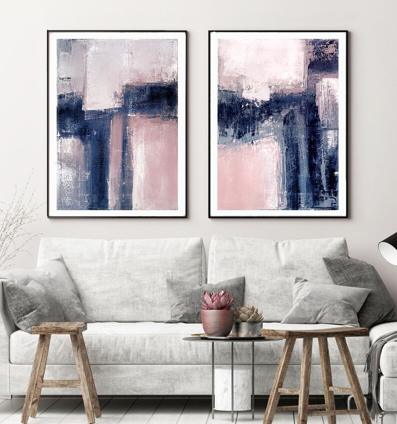 Scandinavian abstract, Printable Art, Art Poster, modern abstract, Industrial Decor, indigo, white, pink, light pink, large print, navy blue image 5