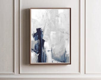 Blue Abstract Art Print: Large Minimalist Coastal Decor (Digital Download)