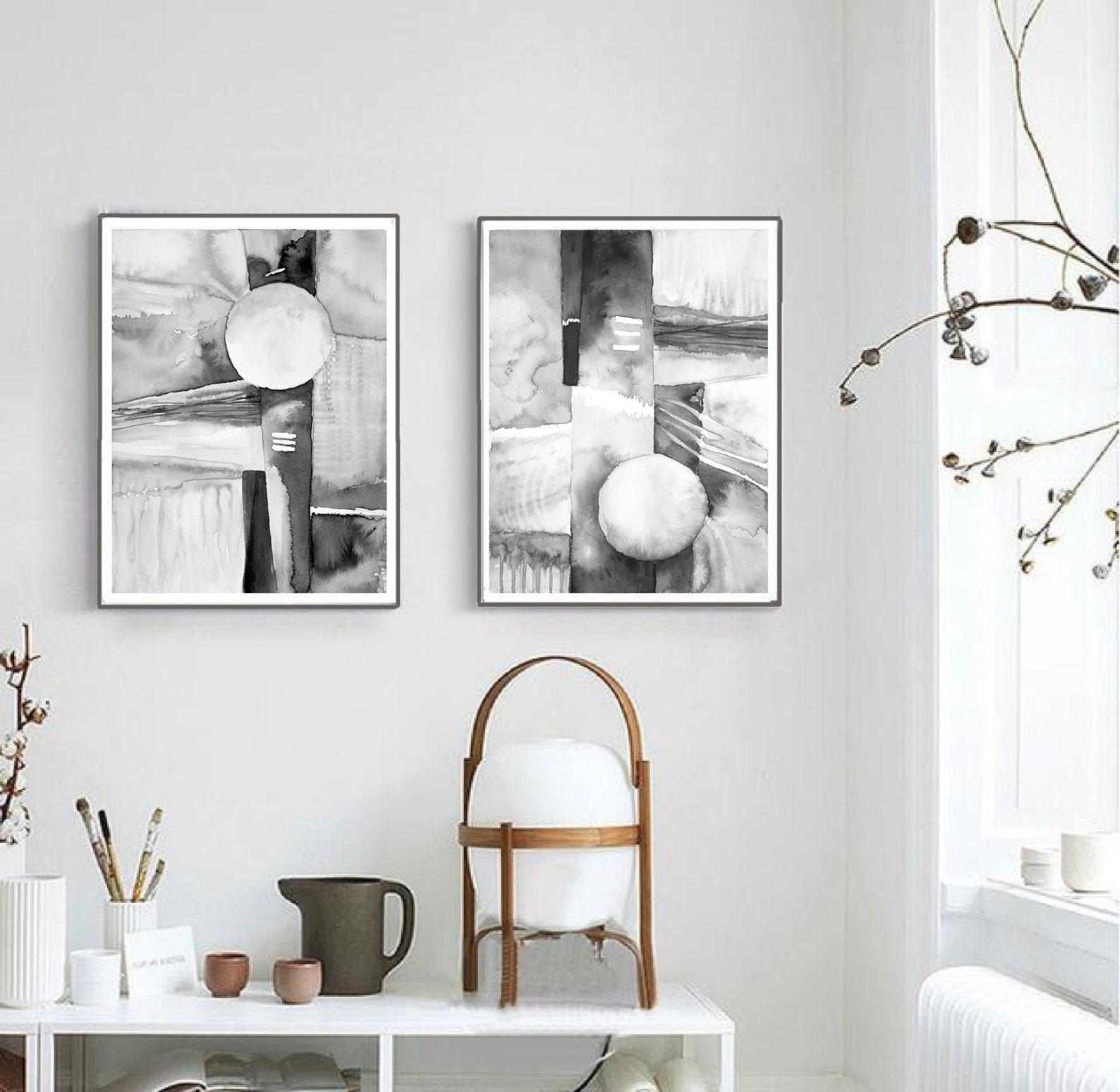 Black and White Abstract Set of 2 Downloadable Print | Etsy