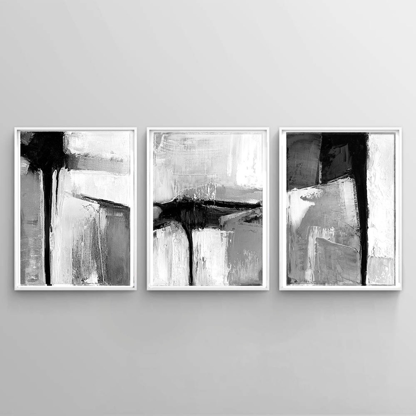 Black & White Contemporary Art Set of 3 Prints Abstract Etsy