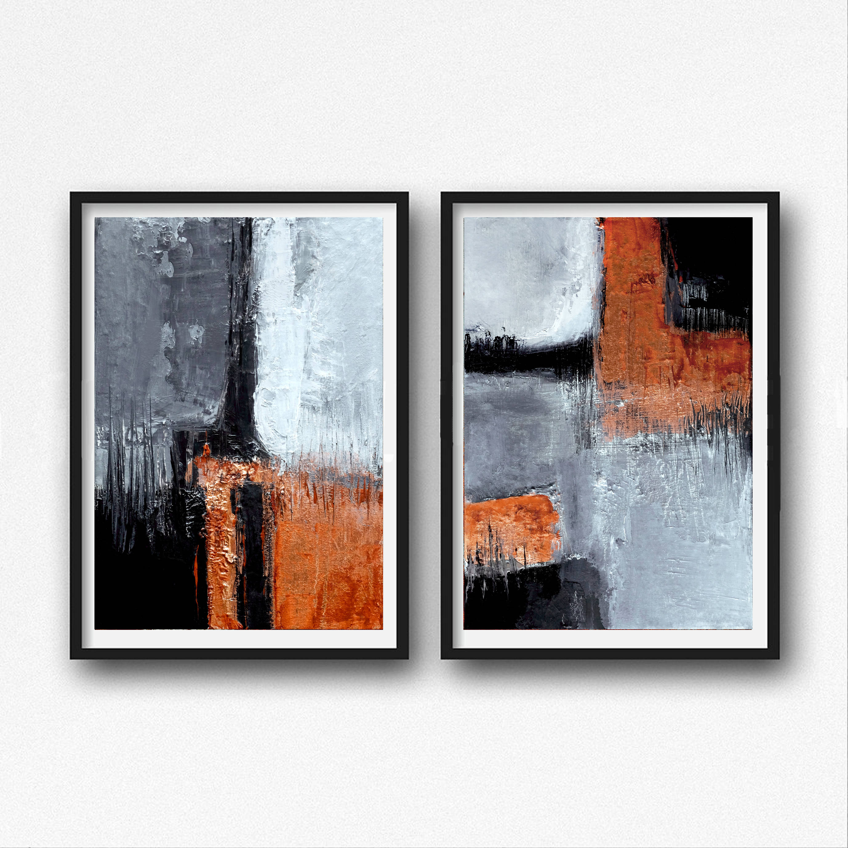 Black and Orange Abstract Art Modern Art Prints Set of Two Etsy