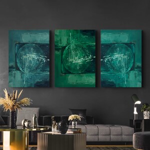Teal Turquoise Abstract Art Triptych: Modern Wall Art (Digital Download)