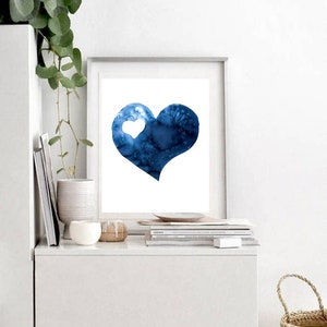 Scandinavian abstract, Printable Art, blue heart , Art Poster, Digital Download, Wall Decor , modern abstract, valentines day, 2 hearts image 6