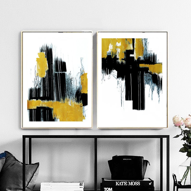 Abstract Art Print Set Of Two Printable Art Gray Black Etsy