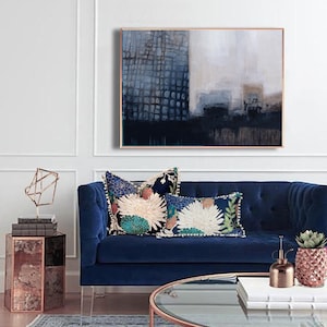Abstract Cityscape Art Print: Blue, Navy, Brown (Digital Download)