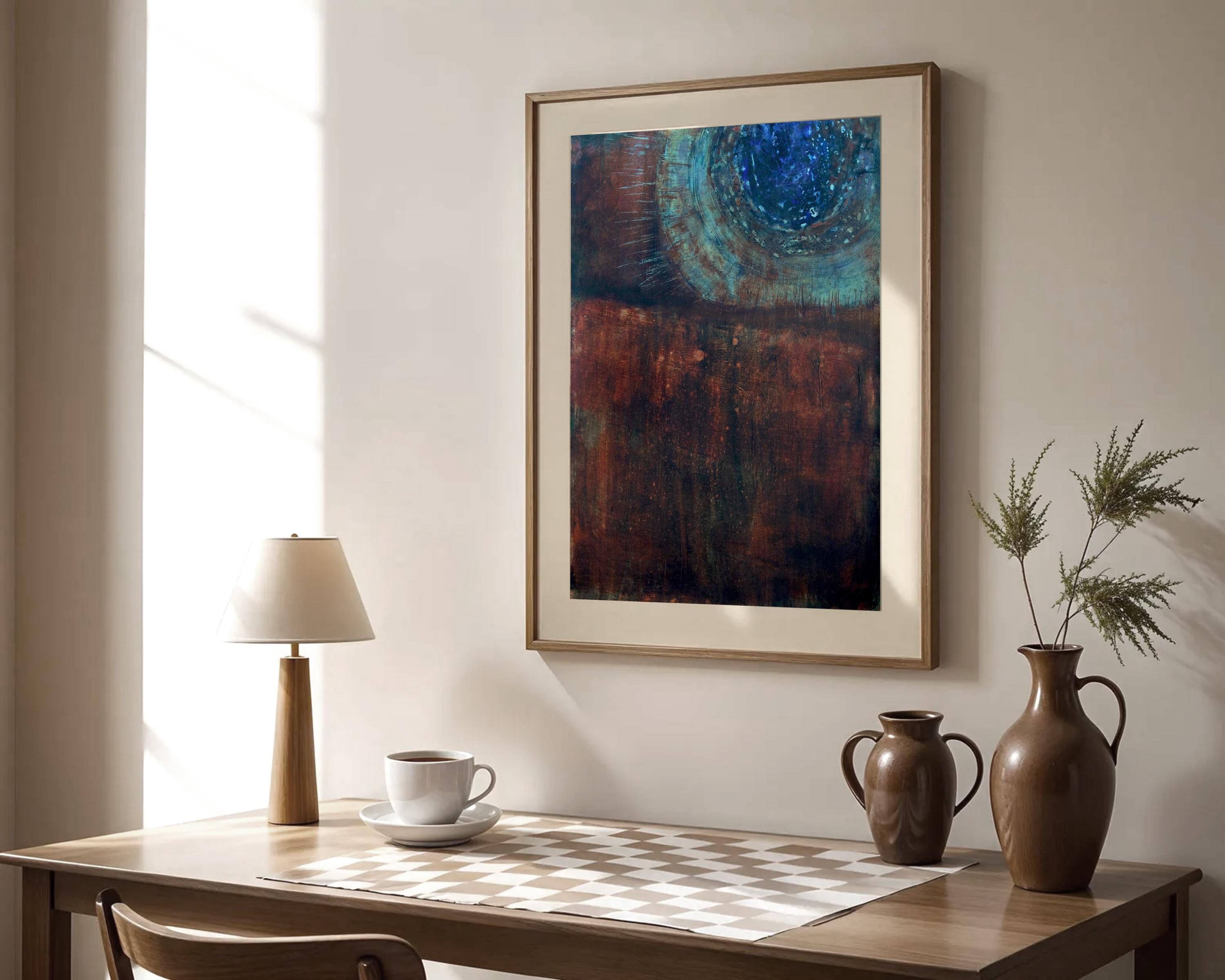 テクスチャのある抽象画：錆びた茶色と濃い青のアクリルアート - Etsy 日本