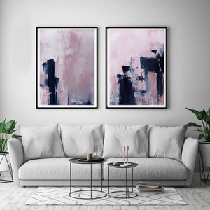 Estratto scandinavo, arte stampabile, poster artistico, astratto moderno, arredamento industriale, set di 2 rosa e blu navy, stampa di grandi dimensioni rosa blu immagine 6