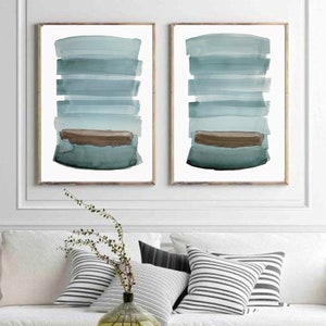 Abstract set, contemporary art, scandinavian ,set of 2 PRINTABLE , Abstract art , blue art ,teal brown diptych watercolor,  turquoise