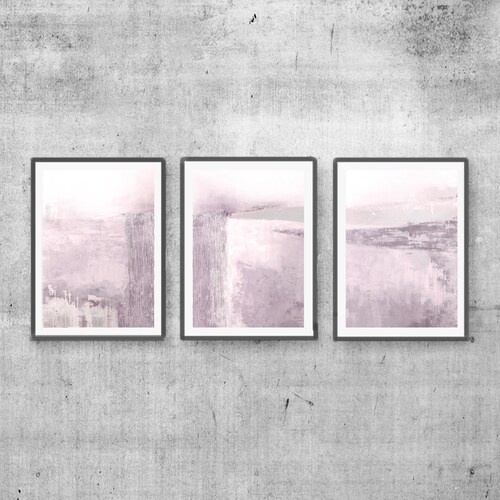 Abstract Art Set of 3 Prints Black & White and Pink Wall Art Etsy
