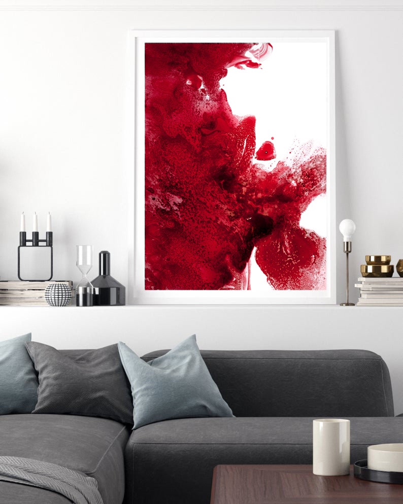 Printable Abstract, Large Art Prints, Brush red Prints, Simple Prints, , Minimalist Art, Brush Stroke Print red, Contemporary art, Red art image 7