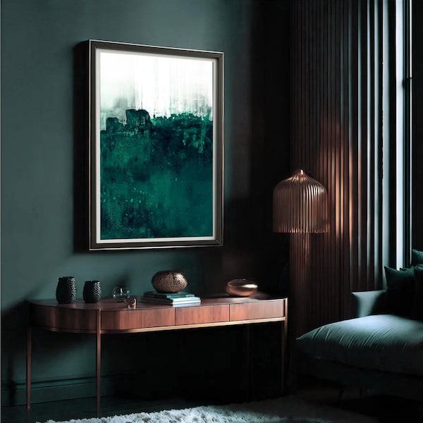 Lámina abstracta verde esmeralda: decoración de pared moderna (descarga digital)