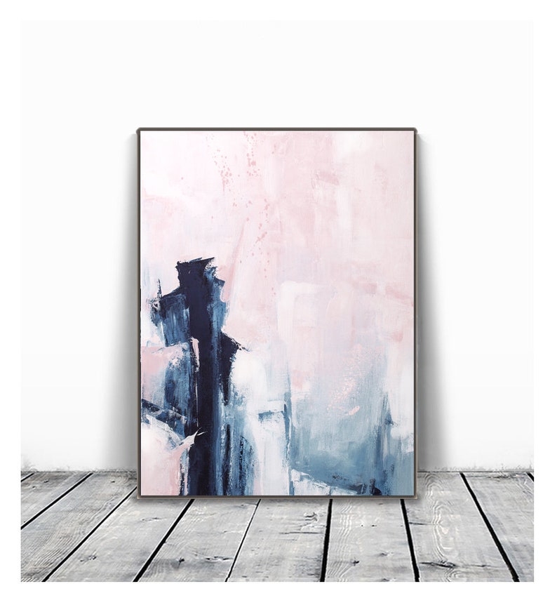 Pink & Navy Blue Triptych Wall Art Set of 3 Prints Abstract Etsy Canada