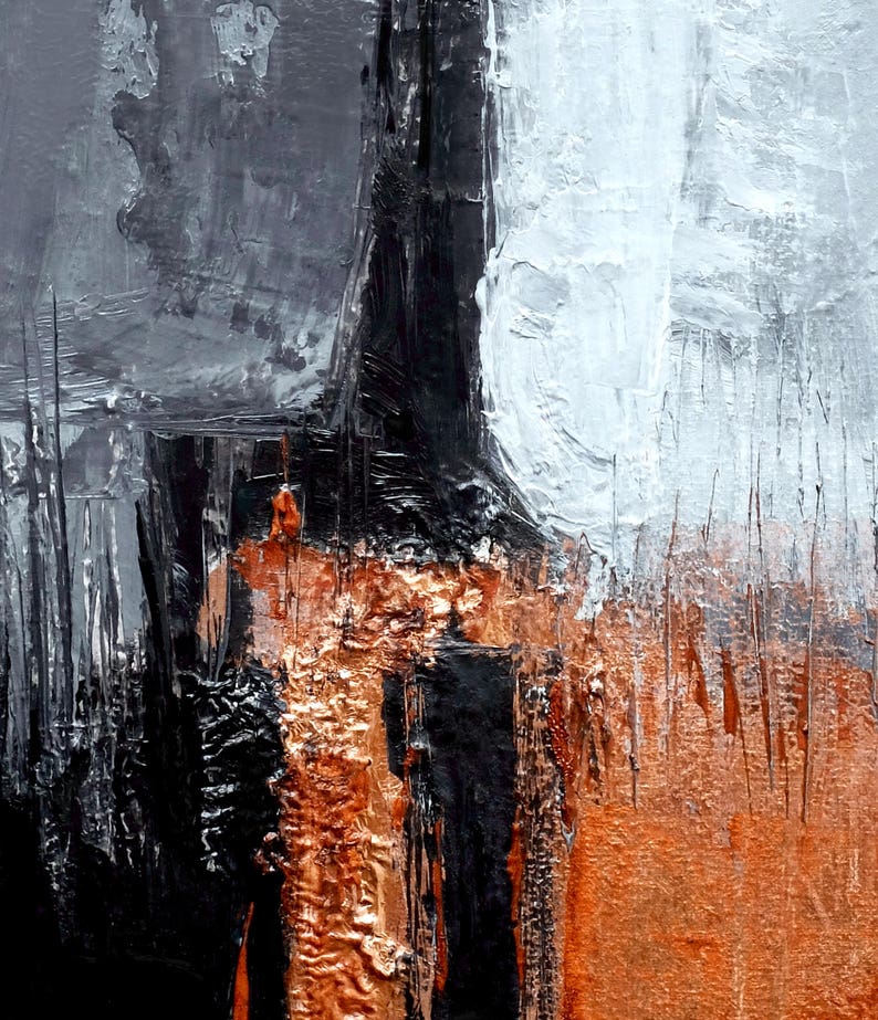 Black and Orange Abstract Art Modern Art Prints Set of Two Etsy