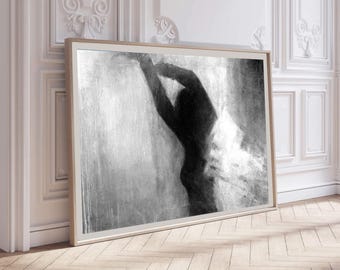 Black and White Woman Portrait: Minimalist Light and Shadow Art (Digital Download)