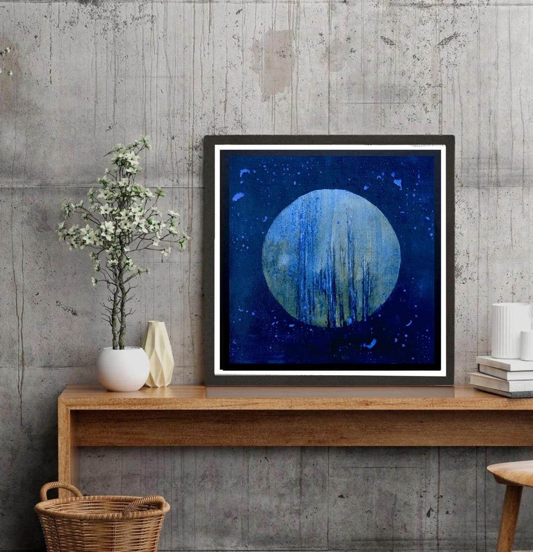 Blue Moon Abstract Painting: Night Sky Acrylic Artwork (30x30 Cm) - Etsy