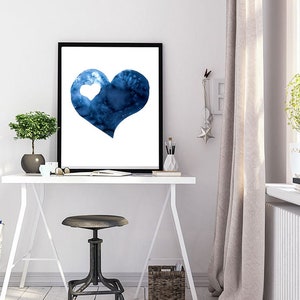 Scandinavian abstract, Printable Art, blue heart , Art Poster, Digital Download, Wall Decor , modern abstract, valentines day, 2 hearts image 7