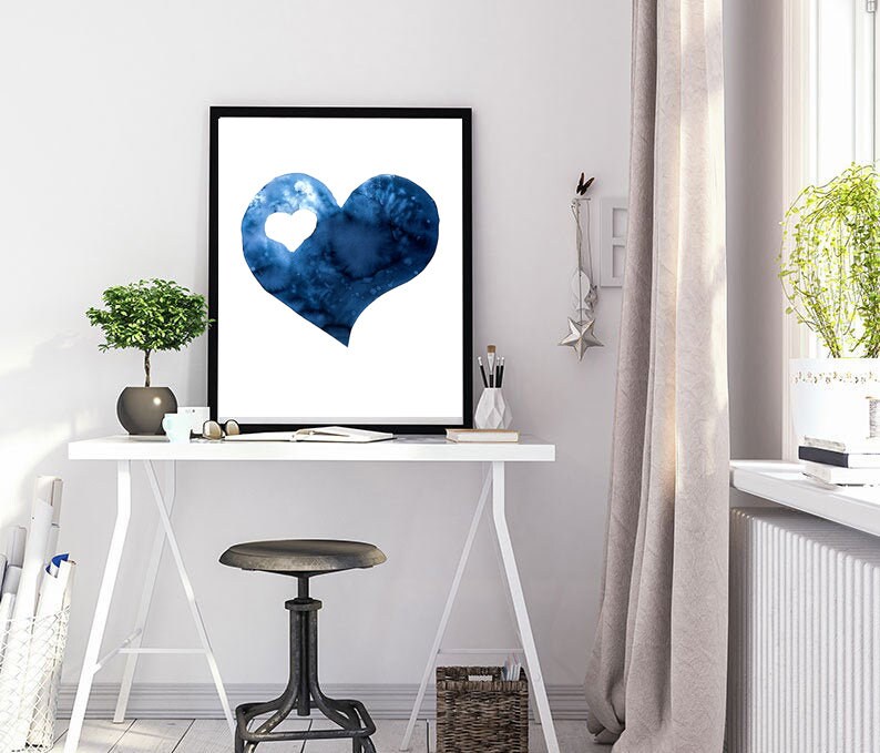 Scandinavian abstract, Printable Art, blue heart , Art Poster, Digital Download, Wall Decor , modern abstract, valentines day, 2 hearts image 7