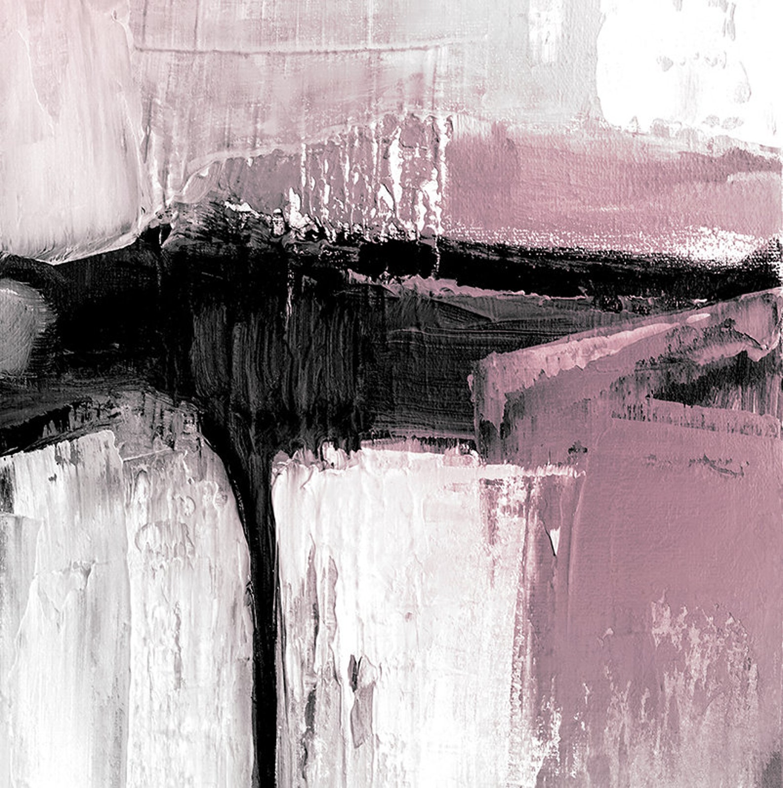 Abstract Art Set of 3 Prints Black & White and Pink Wall Art Etsy