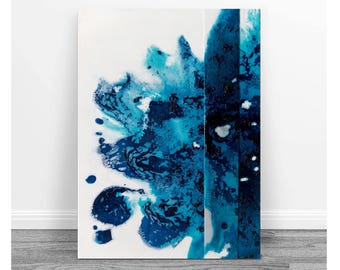 Small Abstract Painting: Aqua Blue Resin Art (5.91x8.27'')