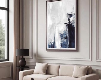 Blue Abstract Art Print: Coastal Navy Gray Wall Decor (Digital Download)