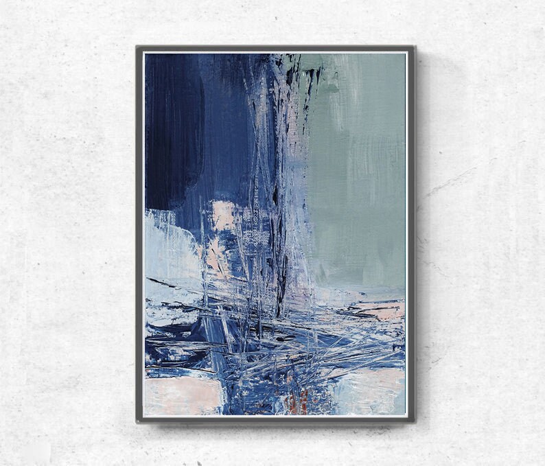 Set of 2 printable painting, instant download blue abstract painting, printable abstract painting print set, wall art set, blue mint pink image 5