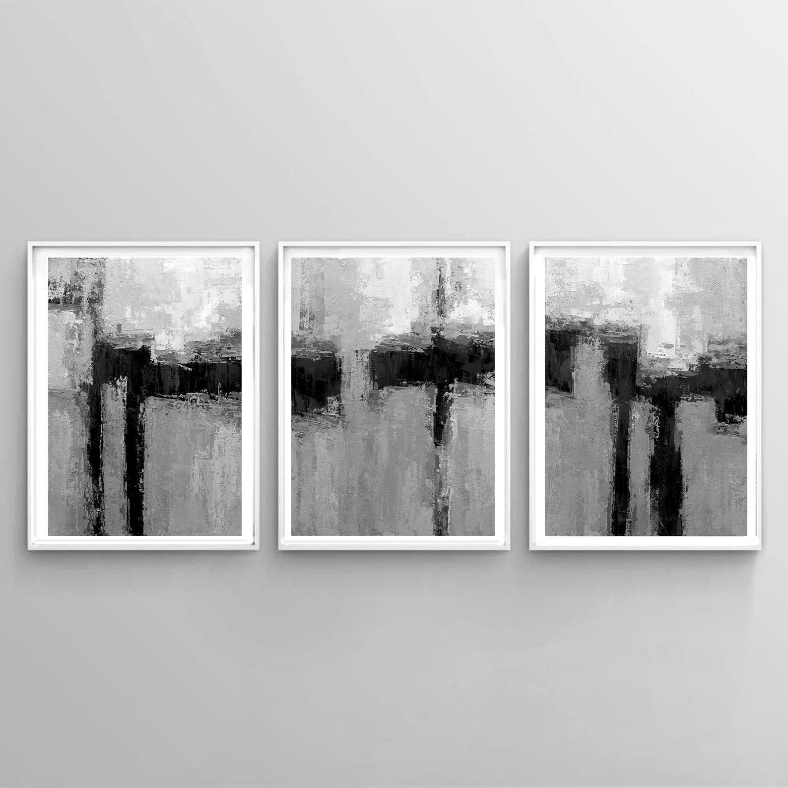 Black White gray Contemporary Art Set of 3 Prints Abstract Etsy