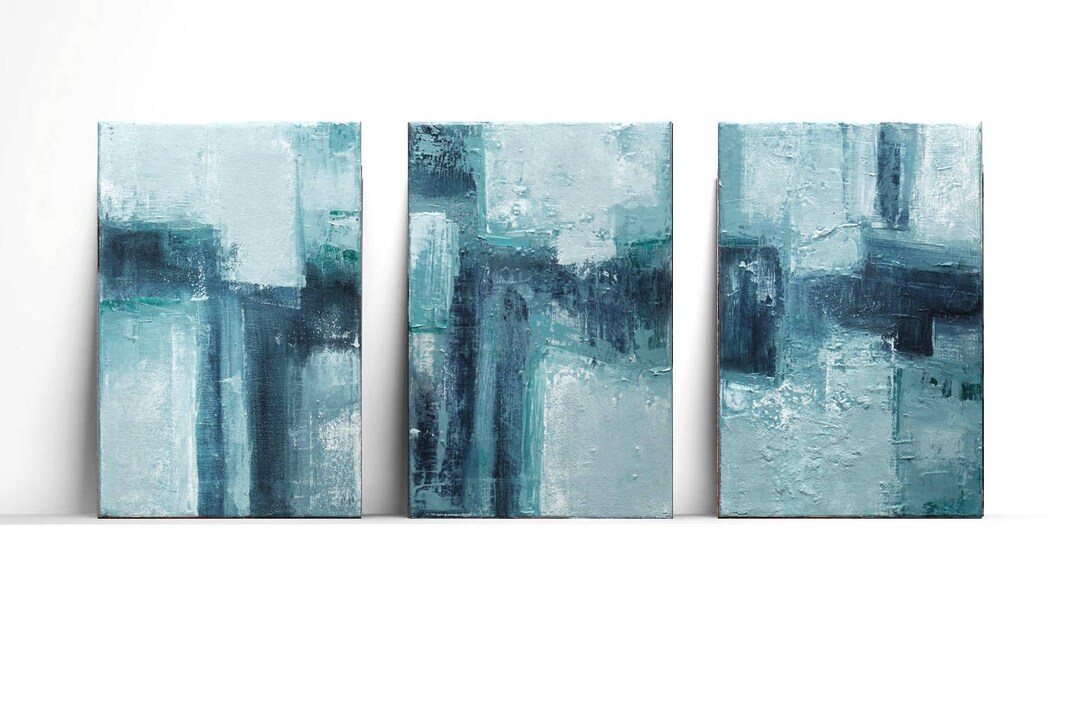 Set of 3 Abstracts, Teal Abstract, Original Painting, Wall Art, Modern