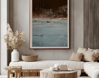 Minimalist Abstract Landscape Art Print: Brown & Blue (Digital Download)