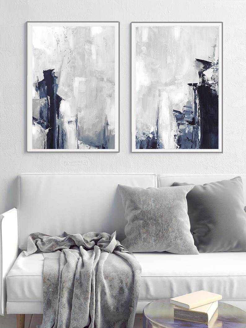 Grey Abstract Wall Art Set of 2 Prints Modern Abstract Art Etsy Australia