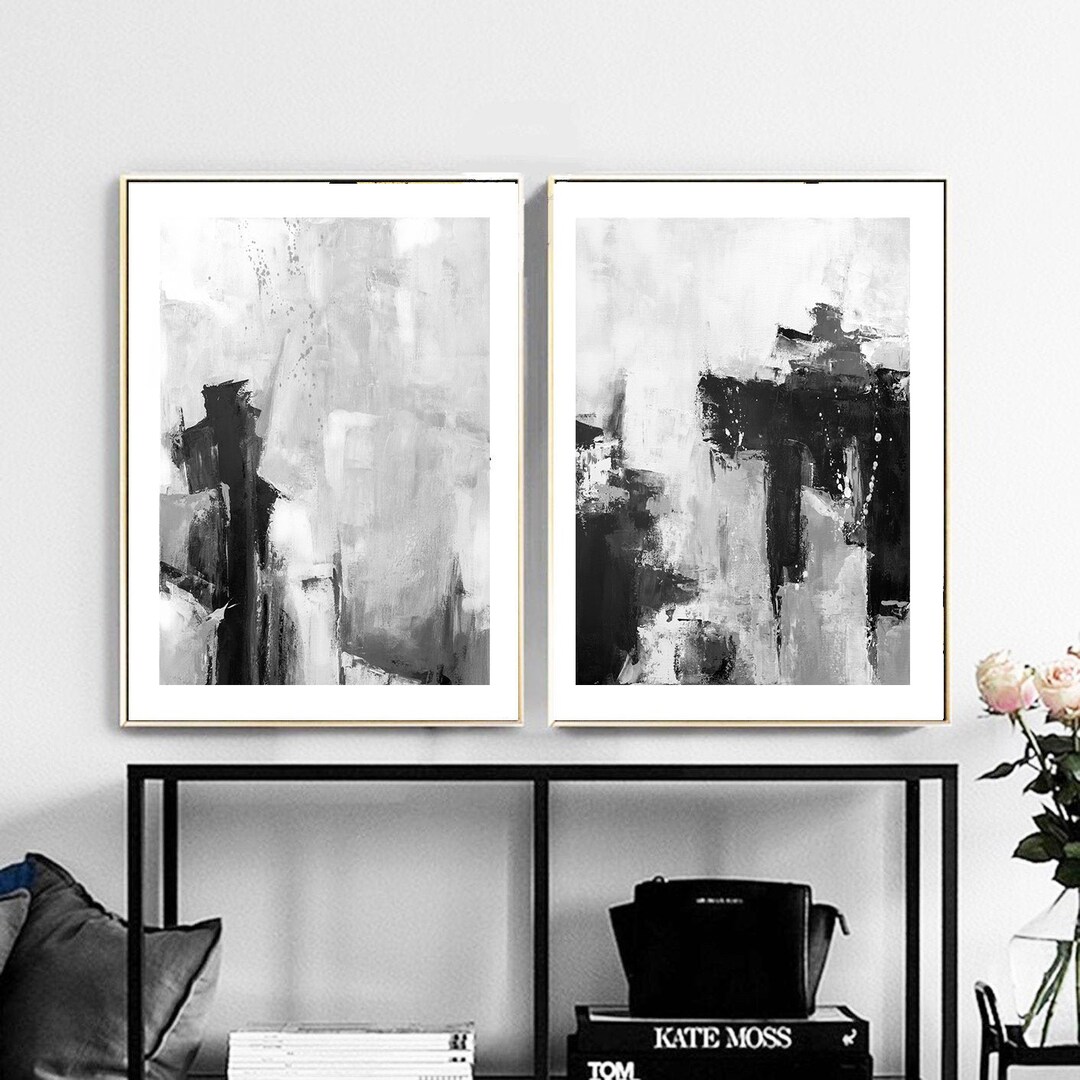 Set of 2 Black and White Abstract Prints - Minimalist Printable Wall ...