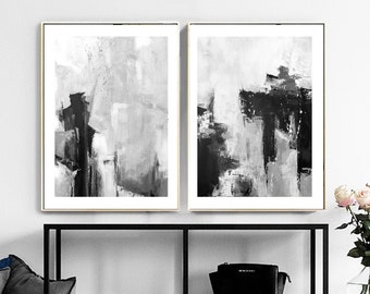 Set of 2 Prints, 2 Black & White Abstract Art, instant download, Minimal art, diptych black white,  print Gallery wall art, Abstract Set