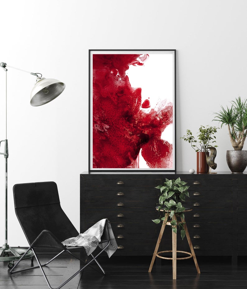 Printable Abstract, Large Art Prints, Brush red Prints, Simple Prints, , Minimalist Art, Brush Stroke Print red, Contemporary art, Red art image 2