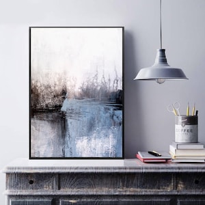 Instant Download, Minimalist Art,Black & Light blue Abstract Art, Minimalist Painting, Oversized Wall Art, Abstract Blue, Large Abstract Art