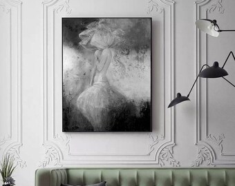 Stampa artistica di una donna in bianco e nero: ritratto minimalista moderno (download digitale)