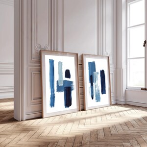 Set di stampe d'arte astratta scandinava: decorazioni industriali blu (download digitale)