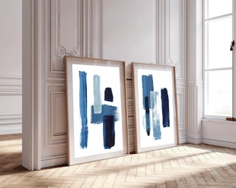 Scandinavian Abstract Art Print Set: Blue Industrial Decor (Digital Download)