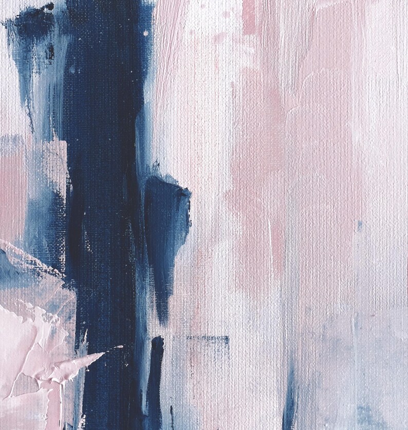 Pink and Navy Blue Abstract Art Prints - Modern Triptych (digital ...