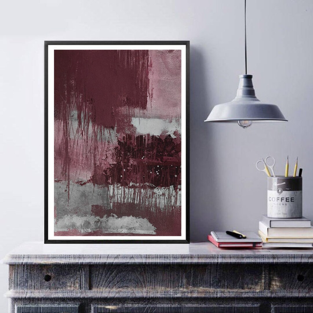 Print Art, Contemporary Art, Red Gray Wall Art , Modern Painting
