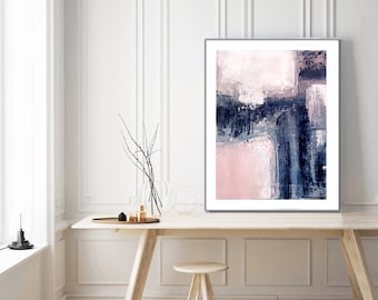 Printable Art,  Art Poster, Digital Download, Wall Decor, navy blue and white, modern abstract, scandinavian design, pink, blush pink ,grey